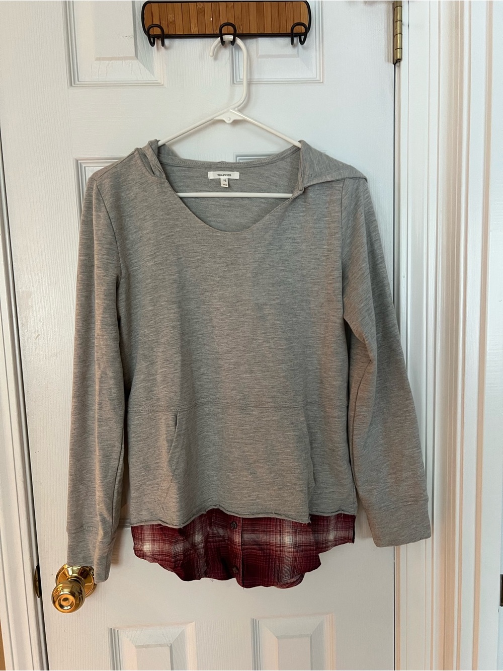 Maurices Light Heather Gray Crewneck Sweatshirt w/ plaid bottom shirt